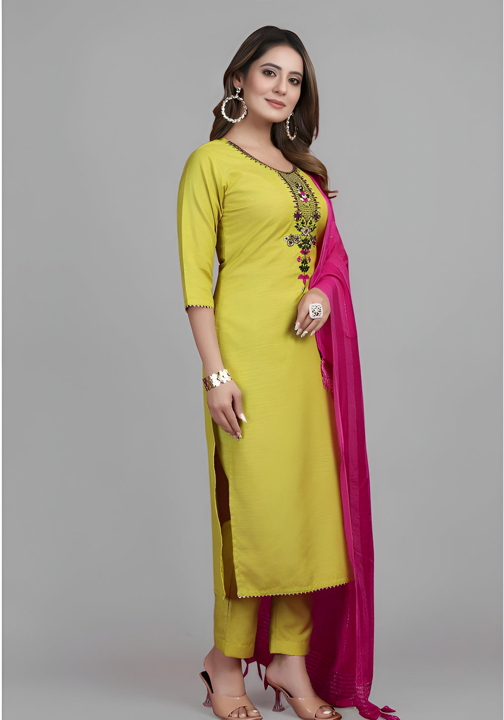 ✨ New Trendy Lemon Yellow Embroidered Kurta Set with Pants & Dupatta ✨