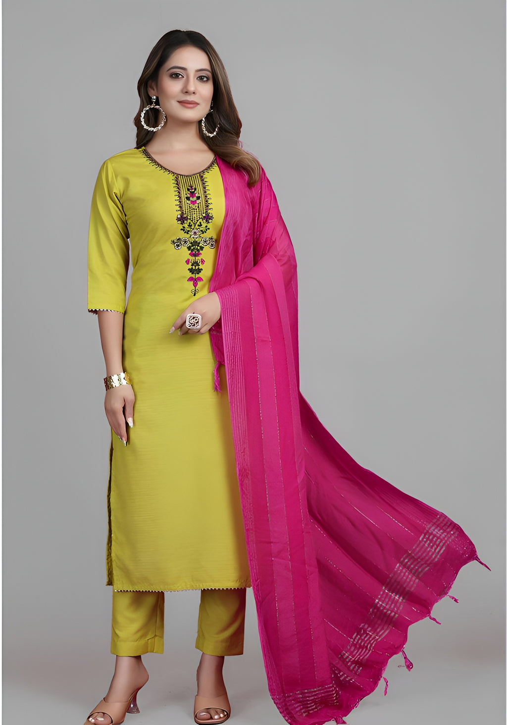 ✨ New Trendy Lemon Yellow Embroidered Kurta Set with Pants & Dupatta ✨