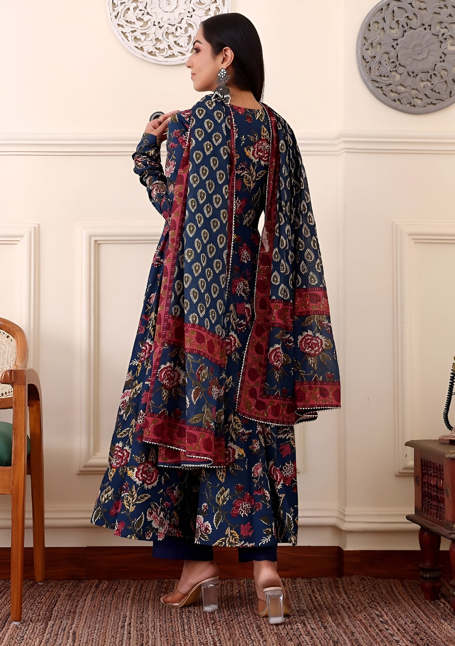 Women’s Blue Printed Kurta & Pant Set with Dupatta