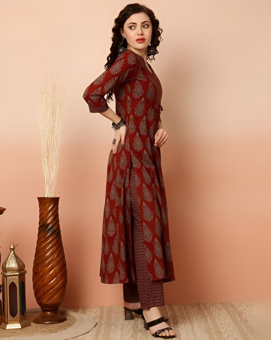 ✨ Women’s Printed Anarkali Kurta & Pant Set with Dupatta – Perfect for Party & Festive Wear