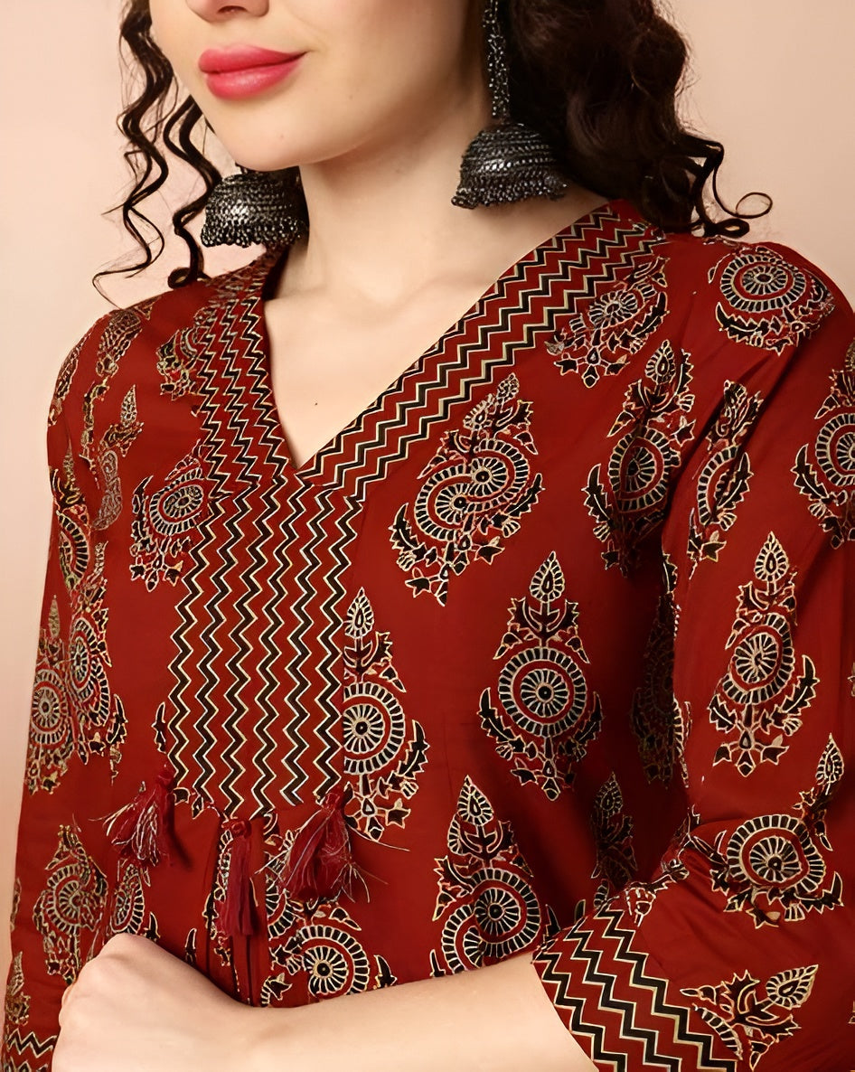 ✨ Women’s Printed Anarkali Kurta & Pant Set with Dupatta – Perfect for Party & Festive Wear