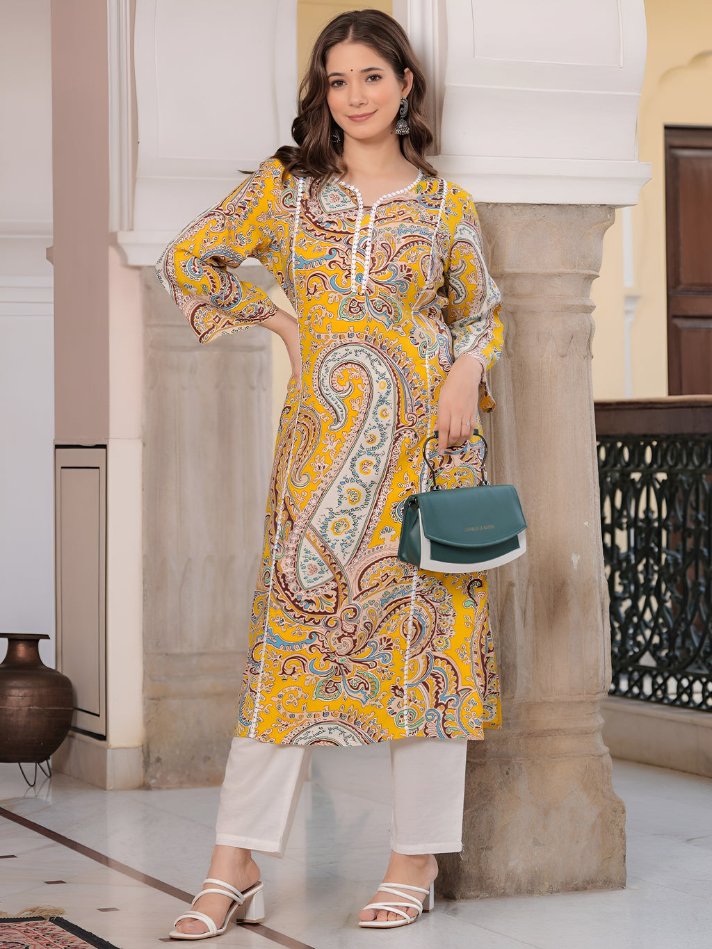 💛 KHUHA Carry Kurta – Yellow Printed Rayon Kurta