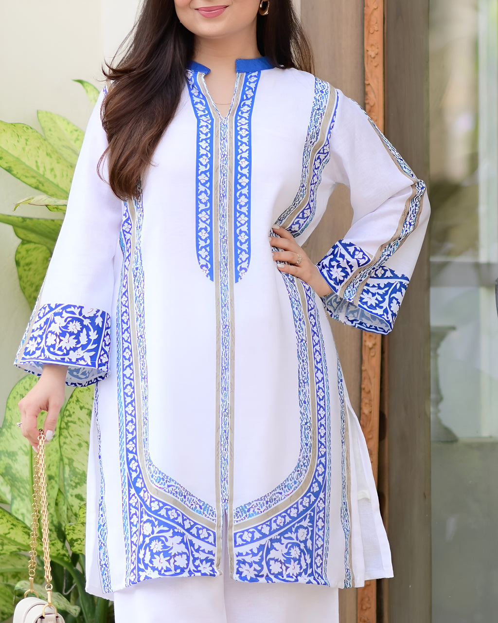 ✨ Graceful White & Blue Elegance – Women’s Printed Kurta Palazzo Set ✨