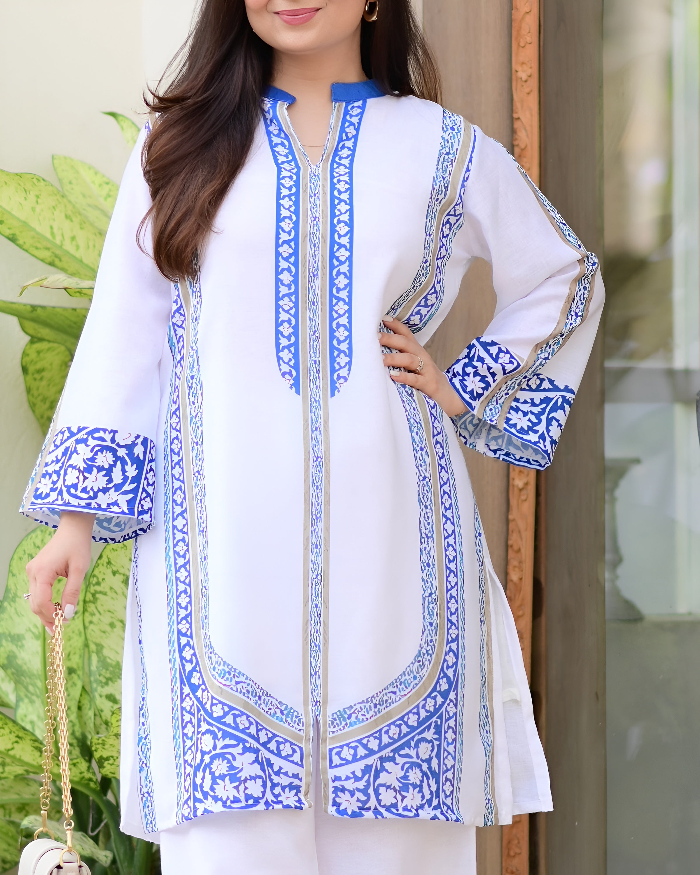 ✨ Graceful White & Blue Elegance – Women’s Printed Kurta Palazzo Set ✨