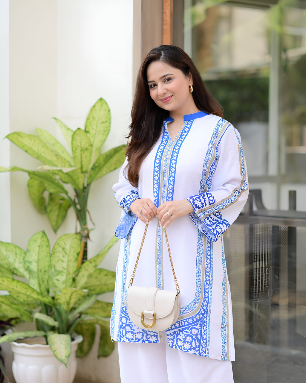 ✨ Graceful White & Blue Elegance – Women’s Printed Kurta Palazzo Set ✨