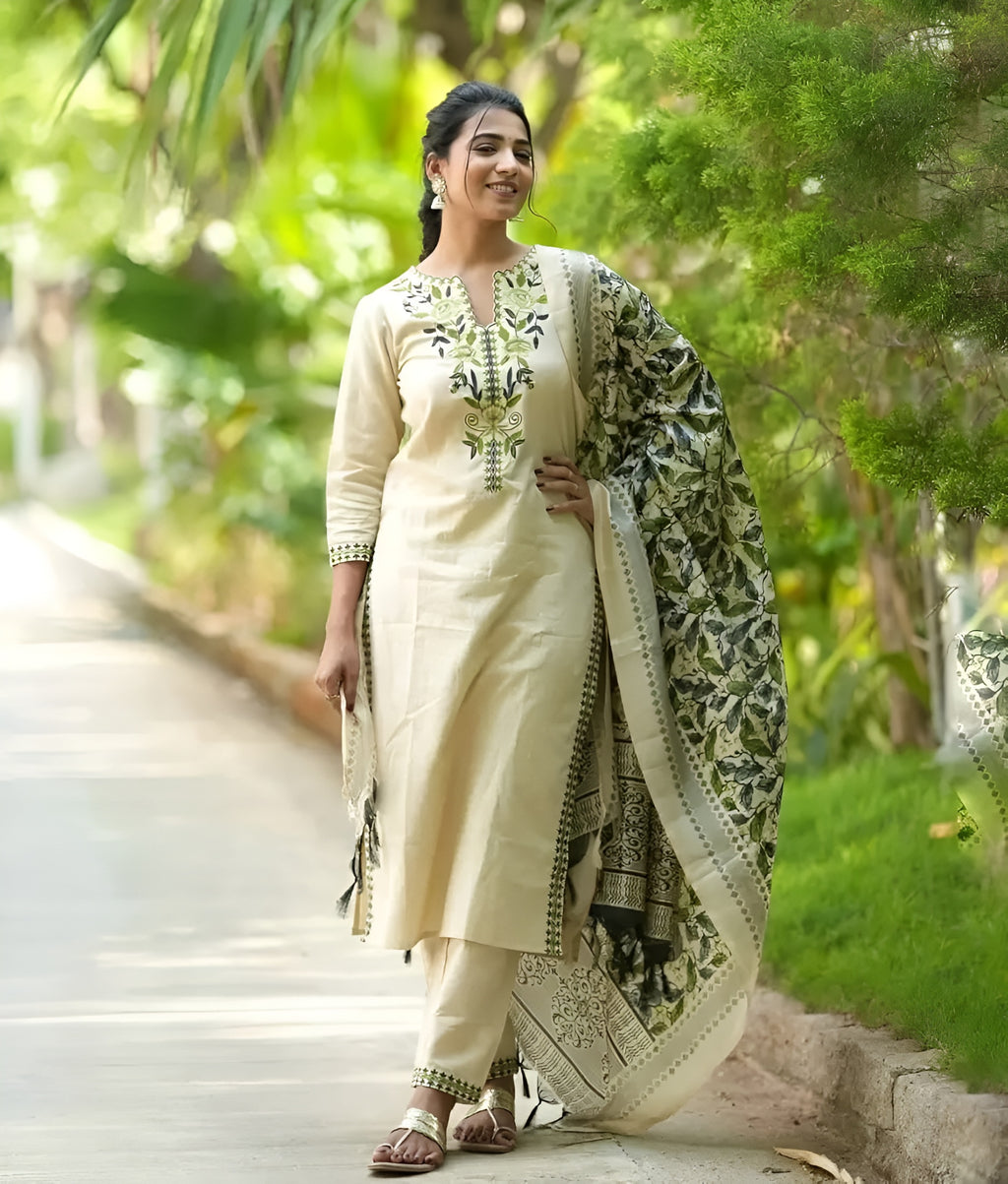 ✨ Women’s Cotton Kurta & Pant Set with Dupatta – For Daily & Festive Wear