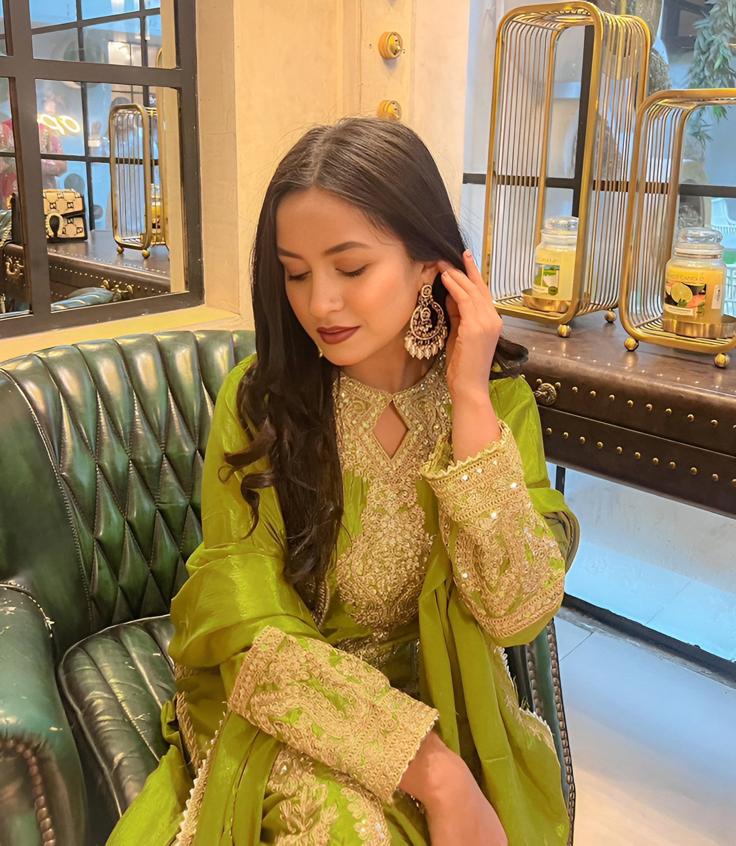 ✨ Designer Embroidered Party-Wear Kurta Palazzo & Dupatta Set – Green