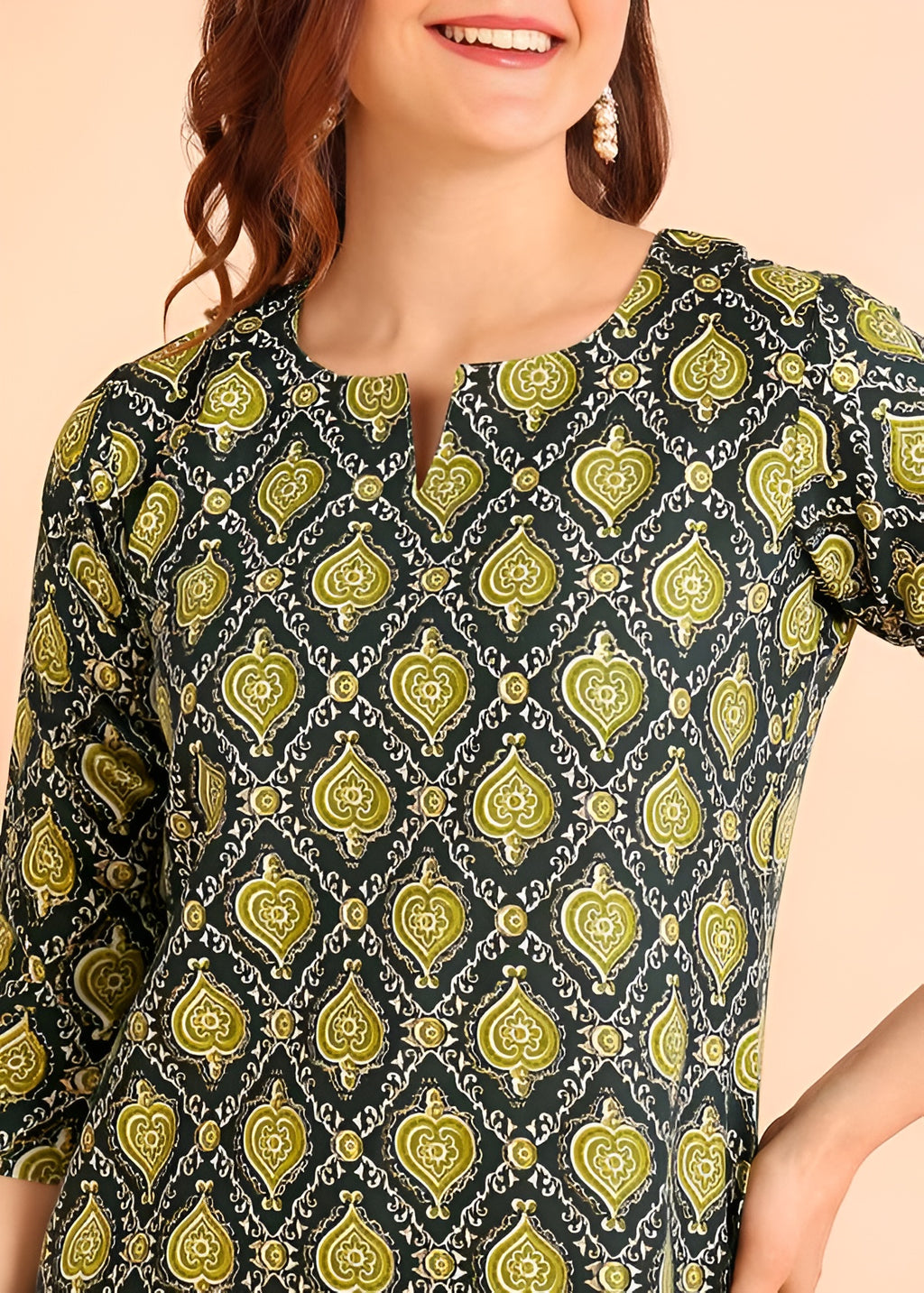 🌿 Green Poly Rayon Foil Print Kurta Pant Set with Dupatta 🌿