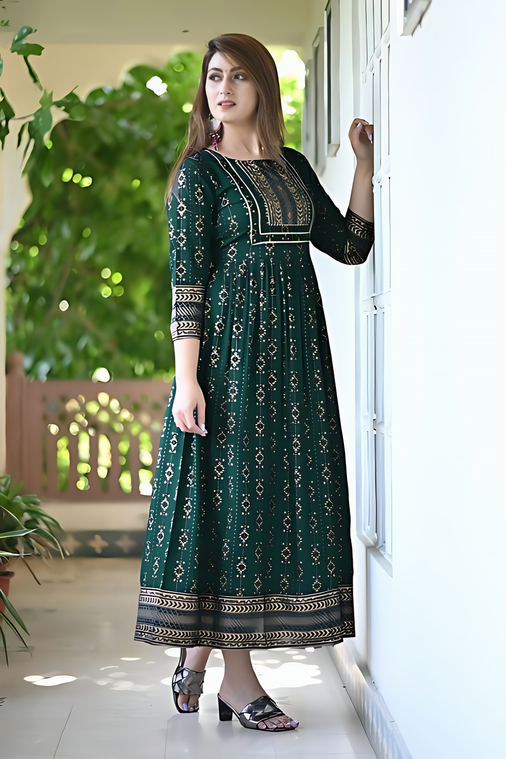 ✨ D-144 Gold Print – Elegant Rayon Printed Kurta