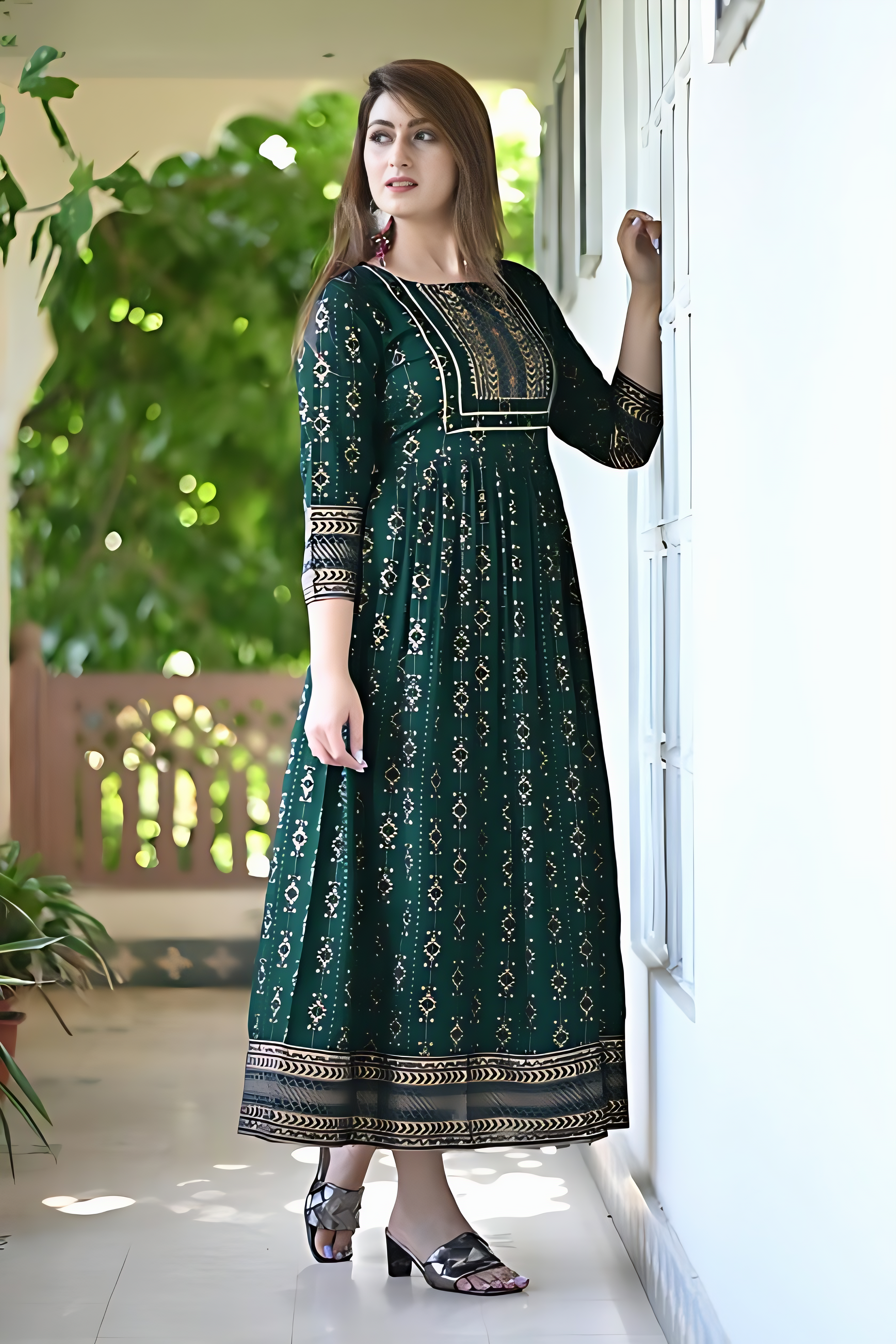 ✨ D-144 Gold Print – Elegant Rayon Printed Kurta