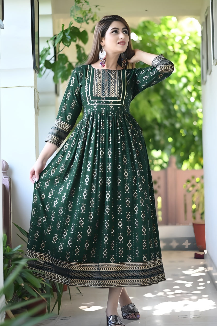 ✨ D-144 Gold Print – Elegant Rayon Printed Kurta