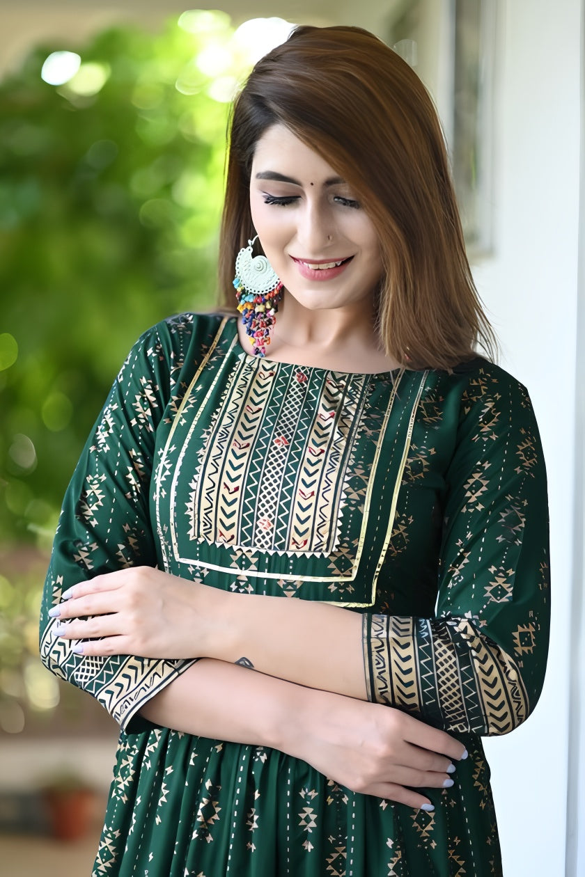 ✨ D-144 Gold Print – Elegant Rayon Printed Kurta