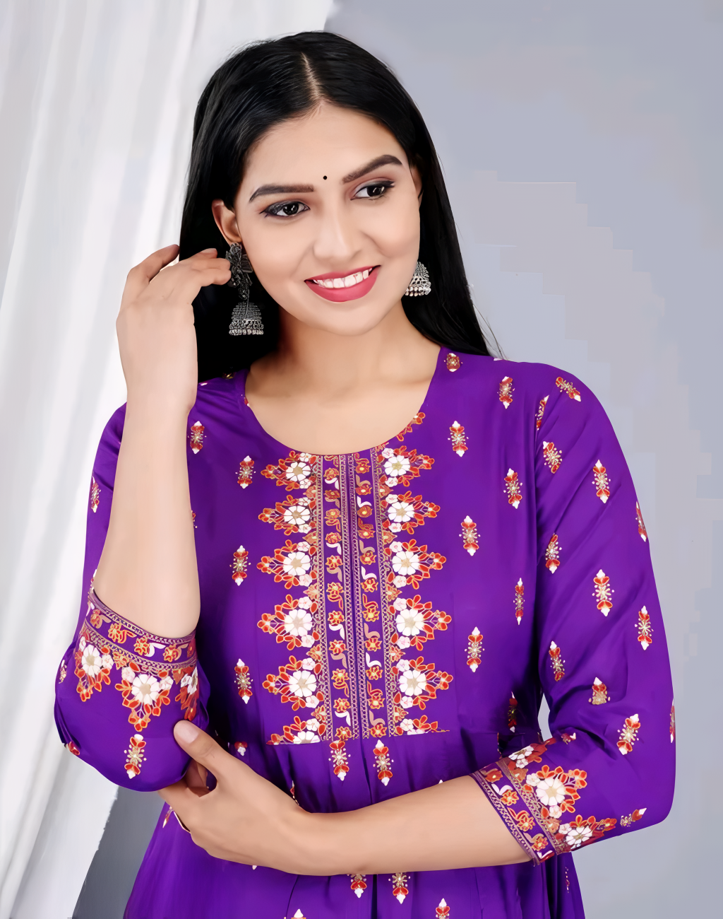 ✨ Present A Purple Long-Tiered Printed Kurta Dress with Tassels