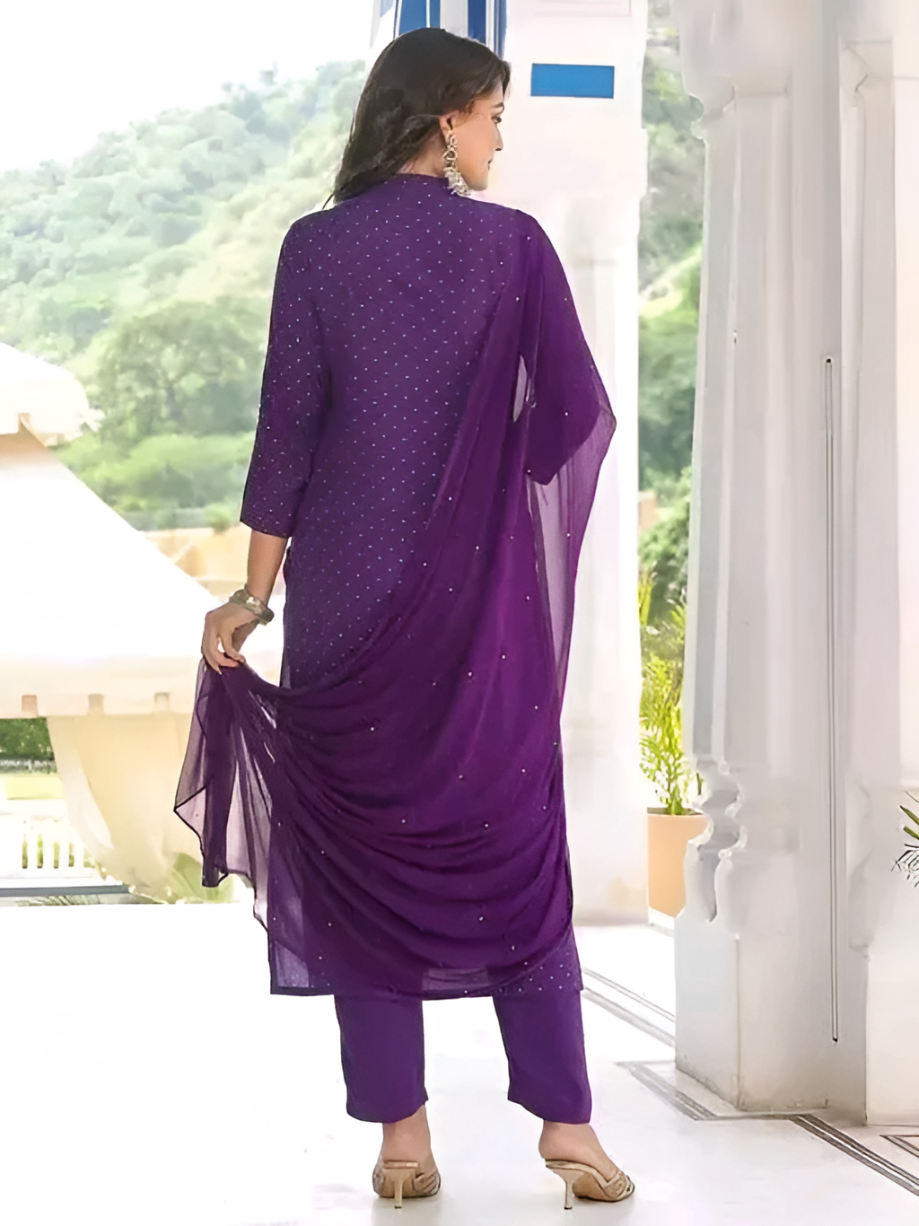 🌸 Women’s Purple Ethnic Embroidered Kurta Set with Trouser & Dupatta 🌸