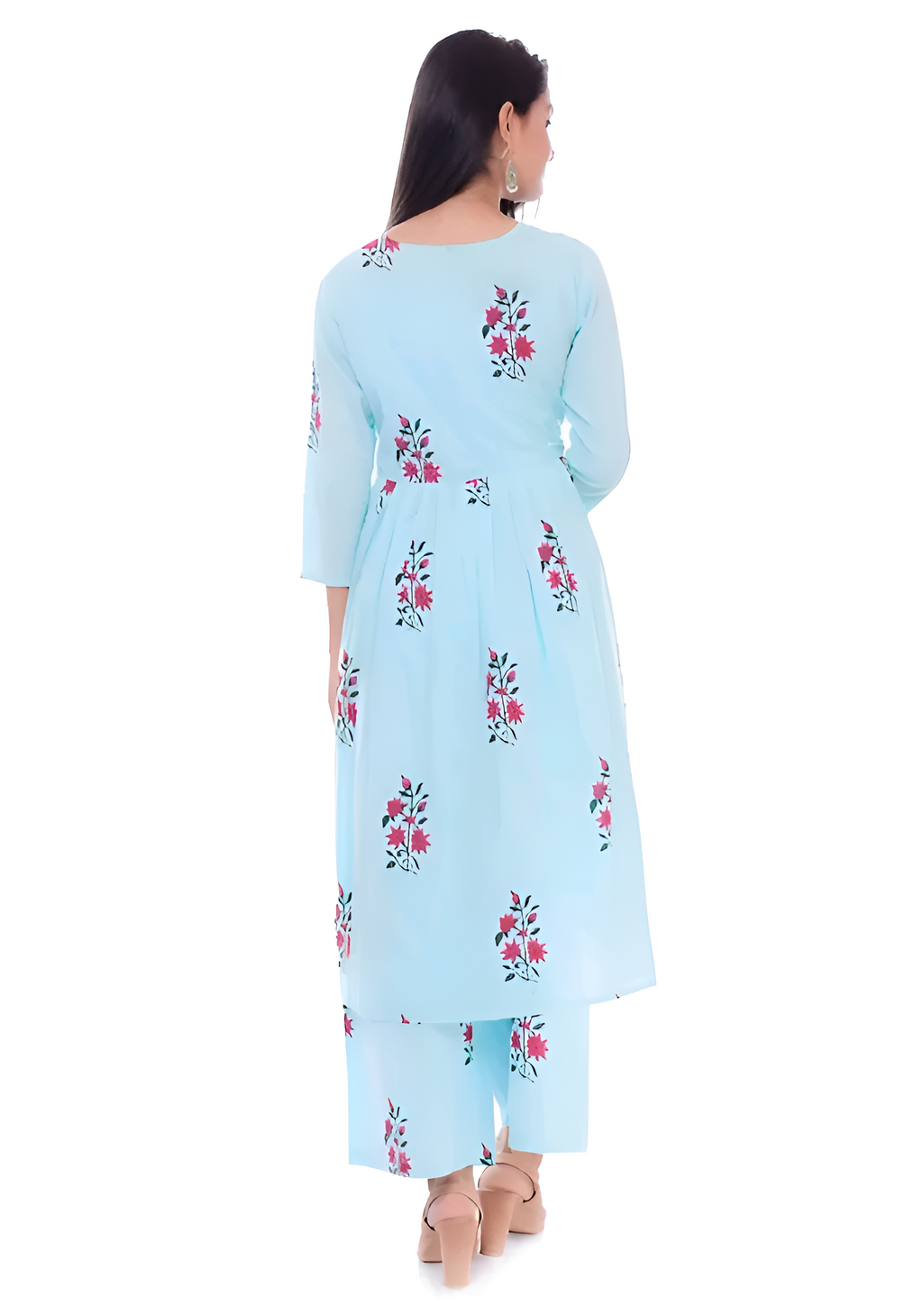 💙 Fabriko Cotton Blue Floral Printed Flared Anarkali Kurta with Palazzo
