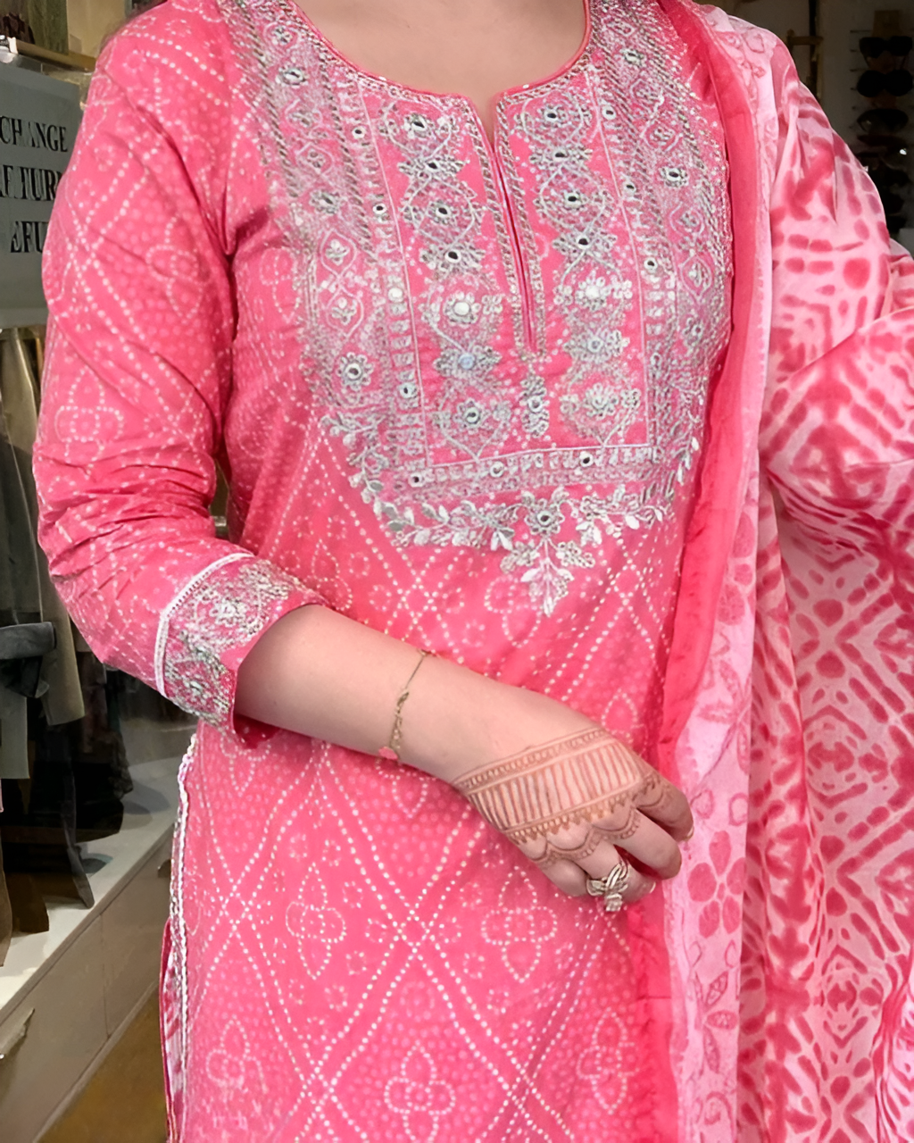 🌸 Pink Cotton Kurta Pant Set with Dupatta 🌸