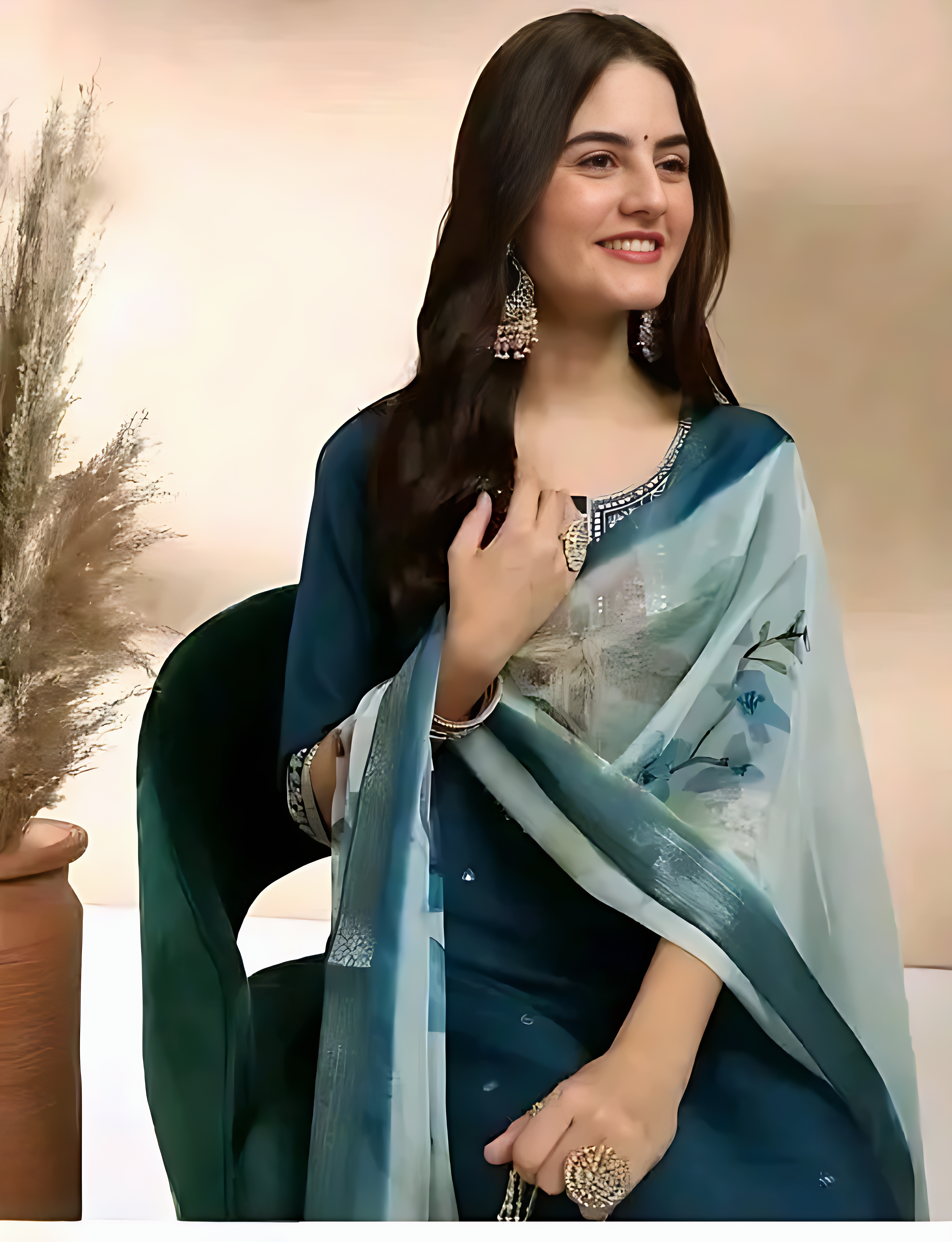 ✨ Elegant Teal Blue Embroidered Rayon Slub Kurta Set with Dupatta ✨