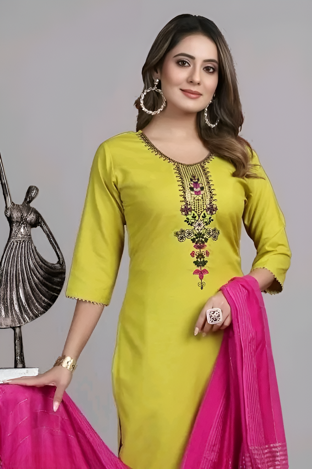✨ New Trendy Lemon Yellow Embroidered Kurta Set with Pants & Dupatta ✨