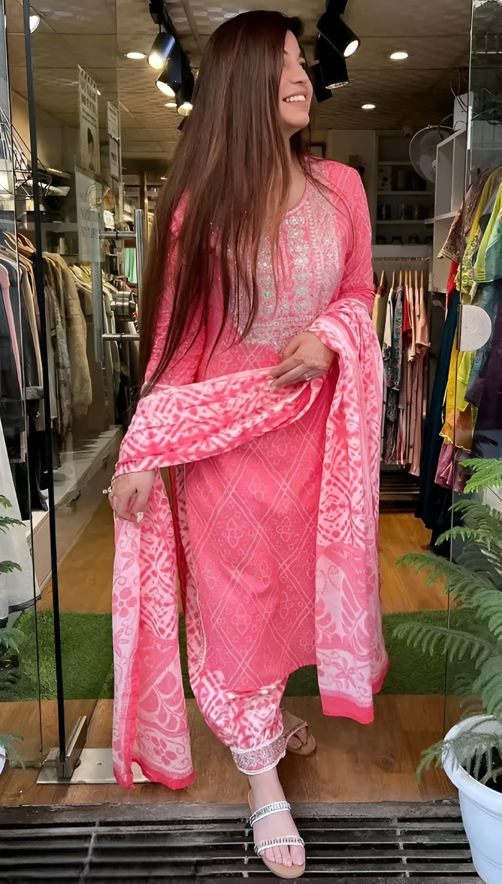 🌸 Pink Cotton Kurta Pant Set with Dupatta 🌸
