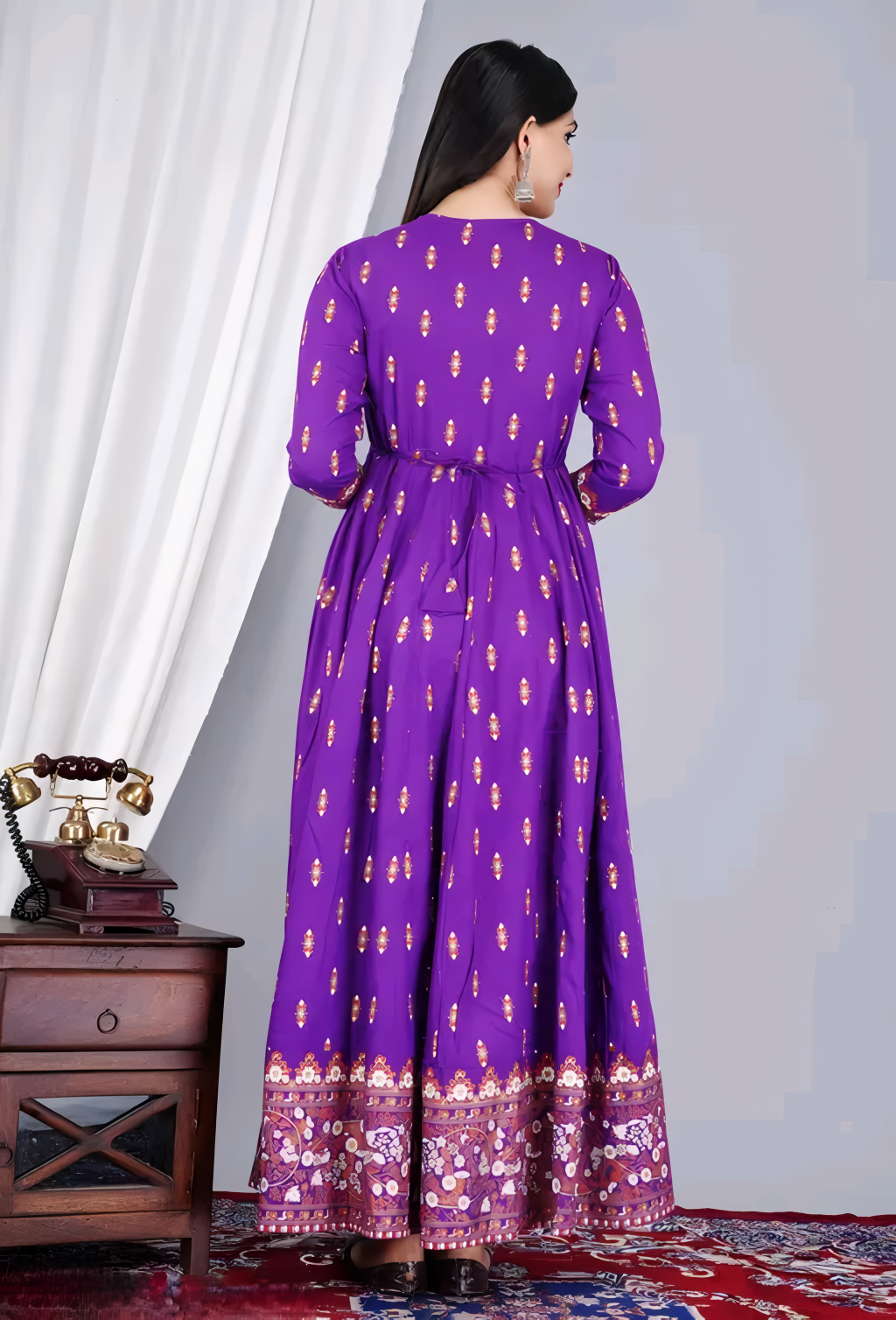 ✨ Present A Purple Long-Tiered Printed Kurta Dress with Tassels