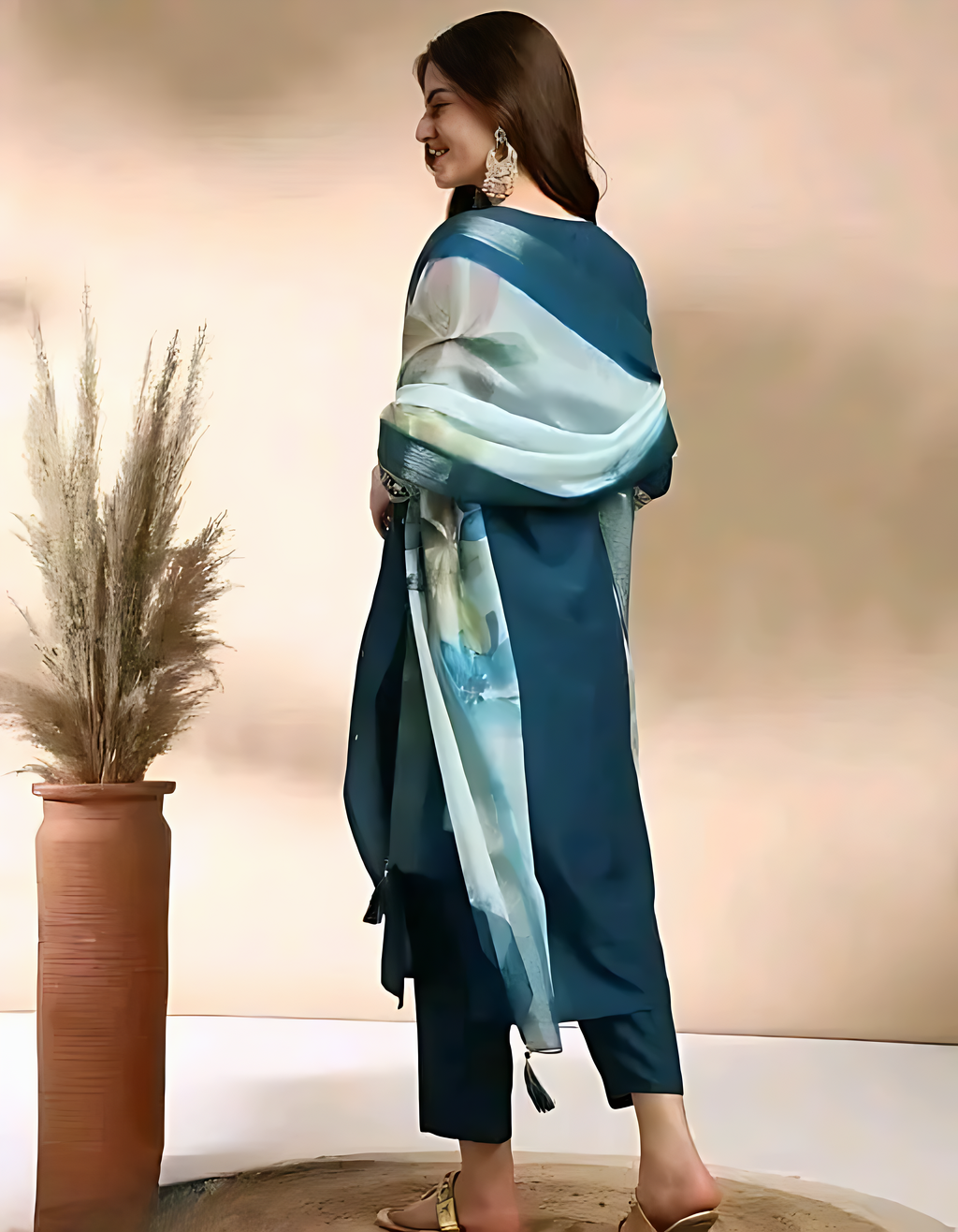 ✨ Elegant Teal Blue Embroidered Rayon Slub Kurta Set with Dupatta ✨