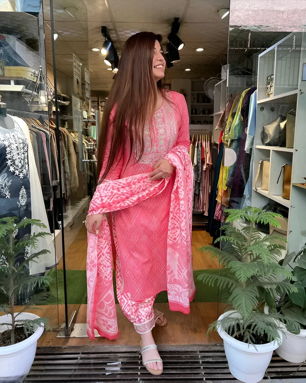 🌸 Pink Cotton Kurta Pant Set with Dupatta 🌸