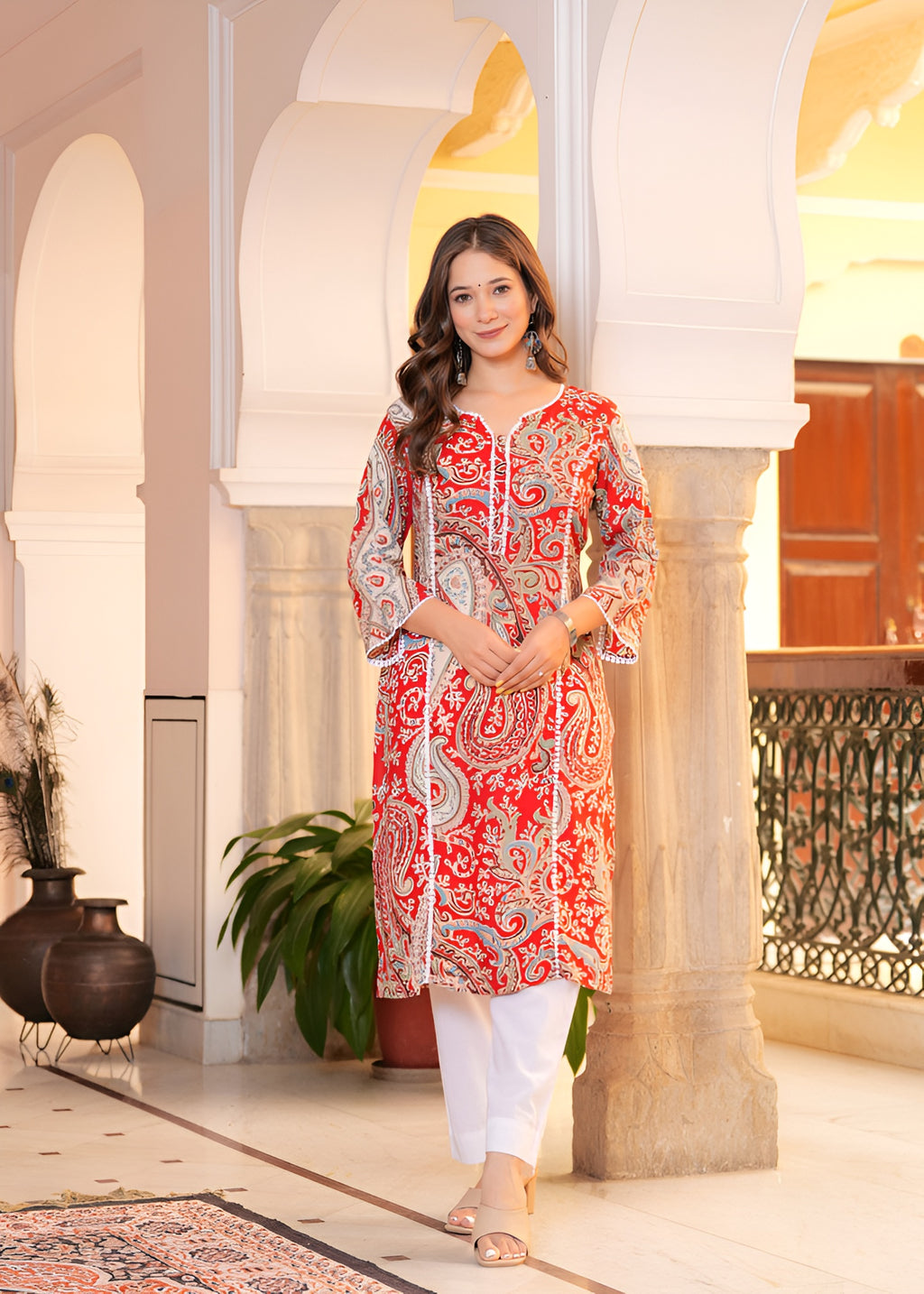 ❤️ KHUHA Carry Kurta – Red Printed Rayon Kurta