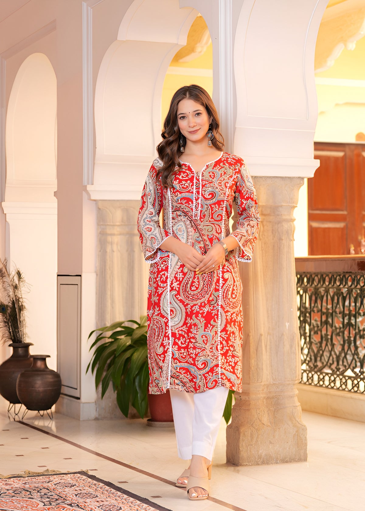 ❤️ KHUHA Carry Kurta – Red Printed Rayon Kurta