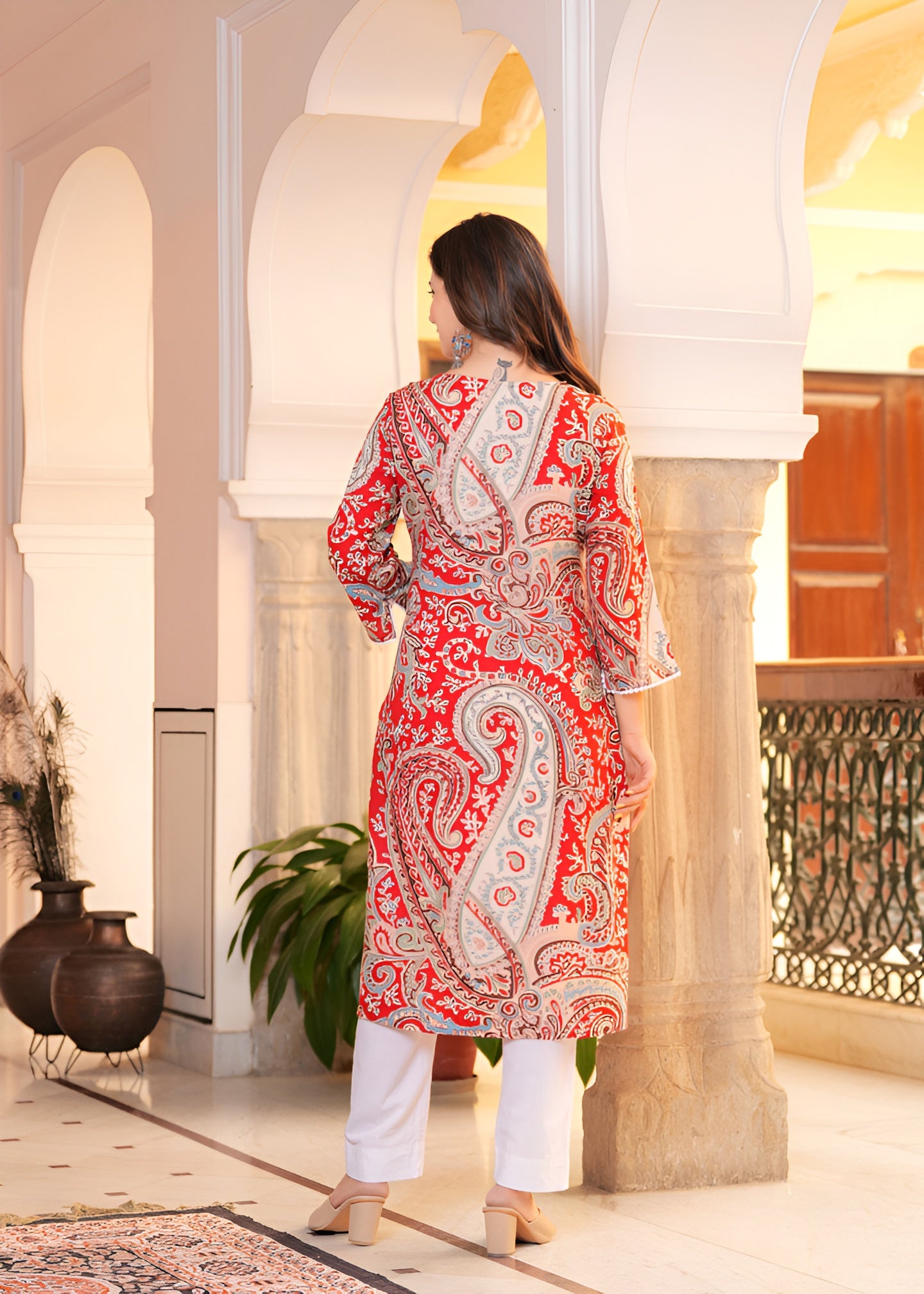 ❤️ KHUHA Carry Kurta – Red Printed Rayon Kurta