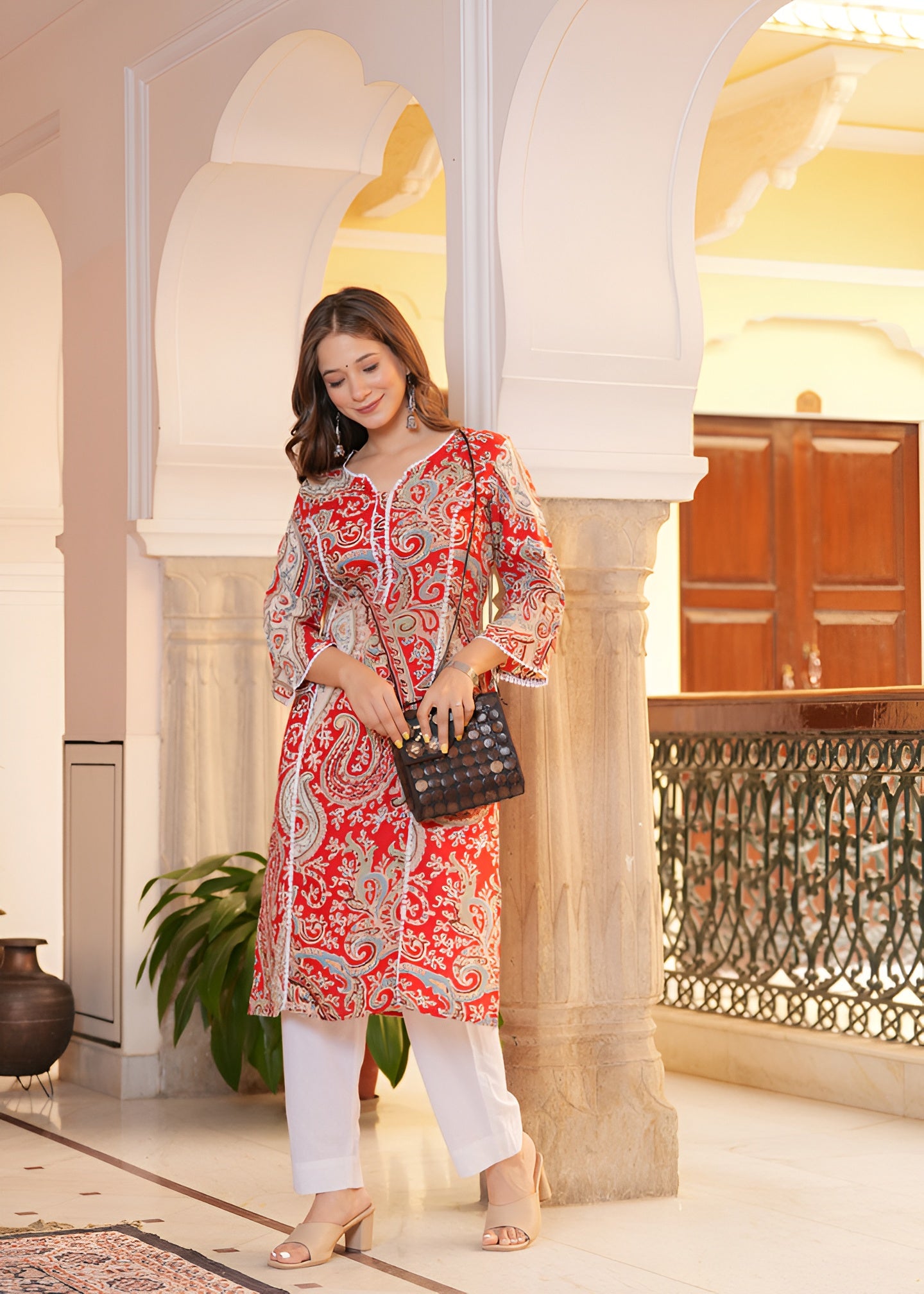 ❤️ KHUHA Carry Kurta – Red Printed Rayon Kurta
