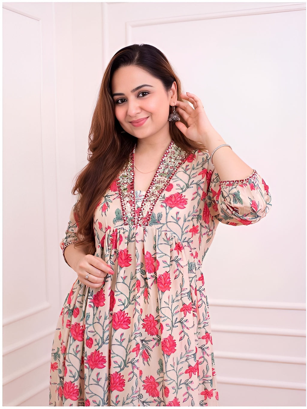 🌸 Trendy Multicolor Floral Print Kurta Pant Set for Women