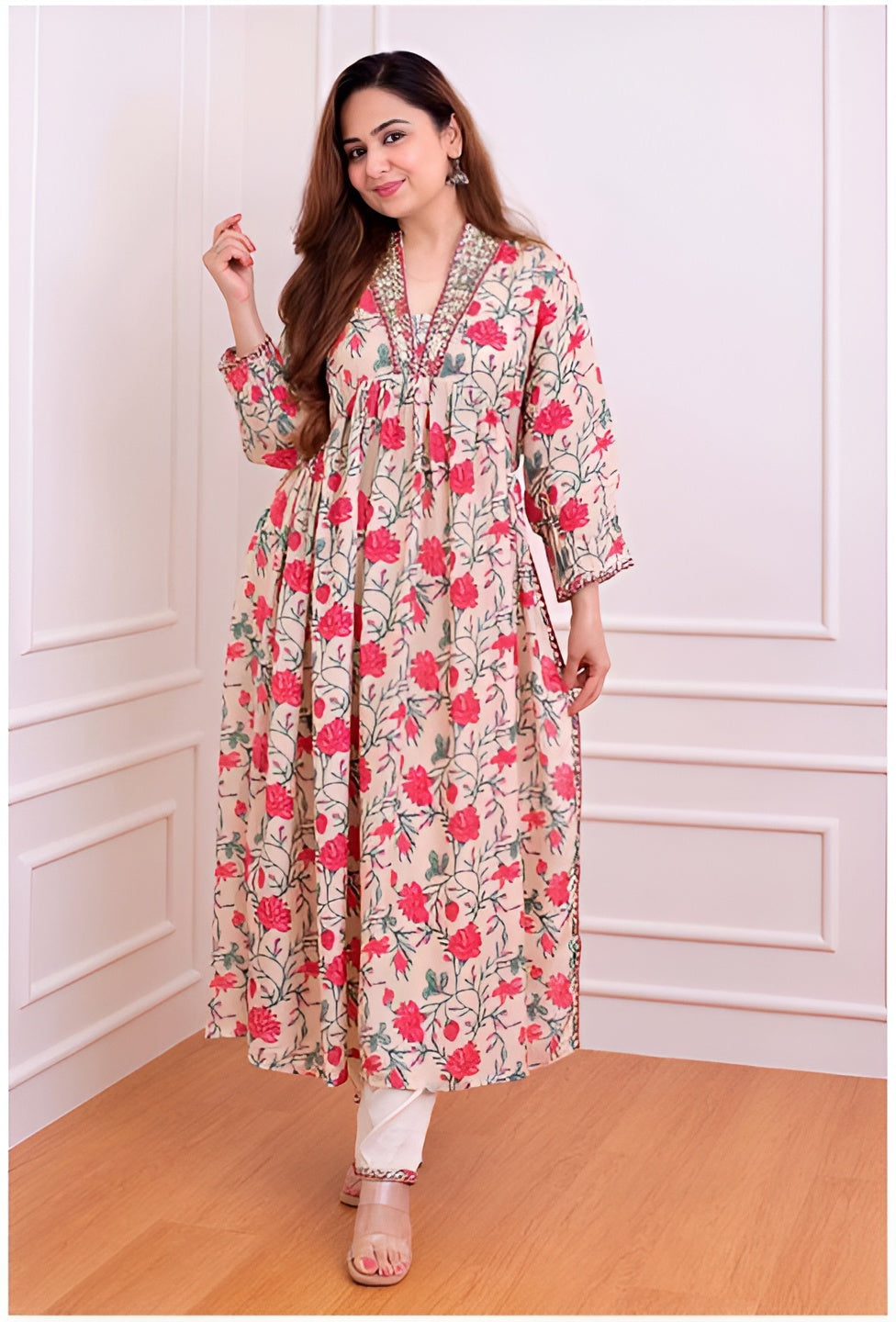 🌸 Trendy Multicolor Floral Print Kurta Pant Set for Women