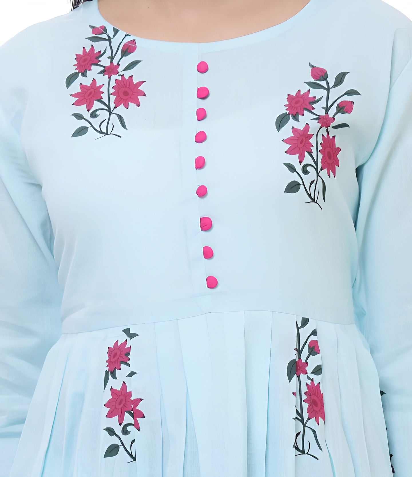 💙 Fabriko Cotton Blue Floral Printed Flared Anarkali Kurta with Palazzo