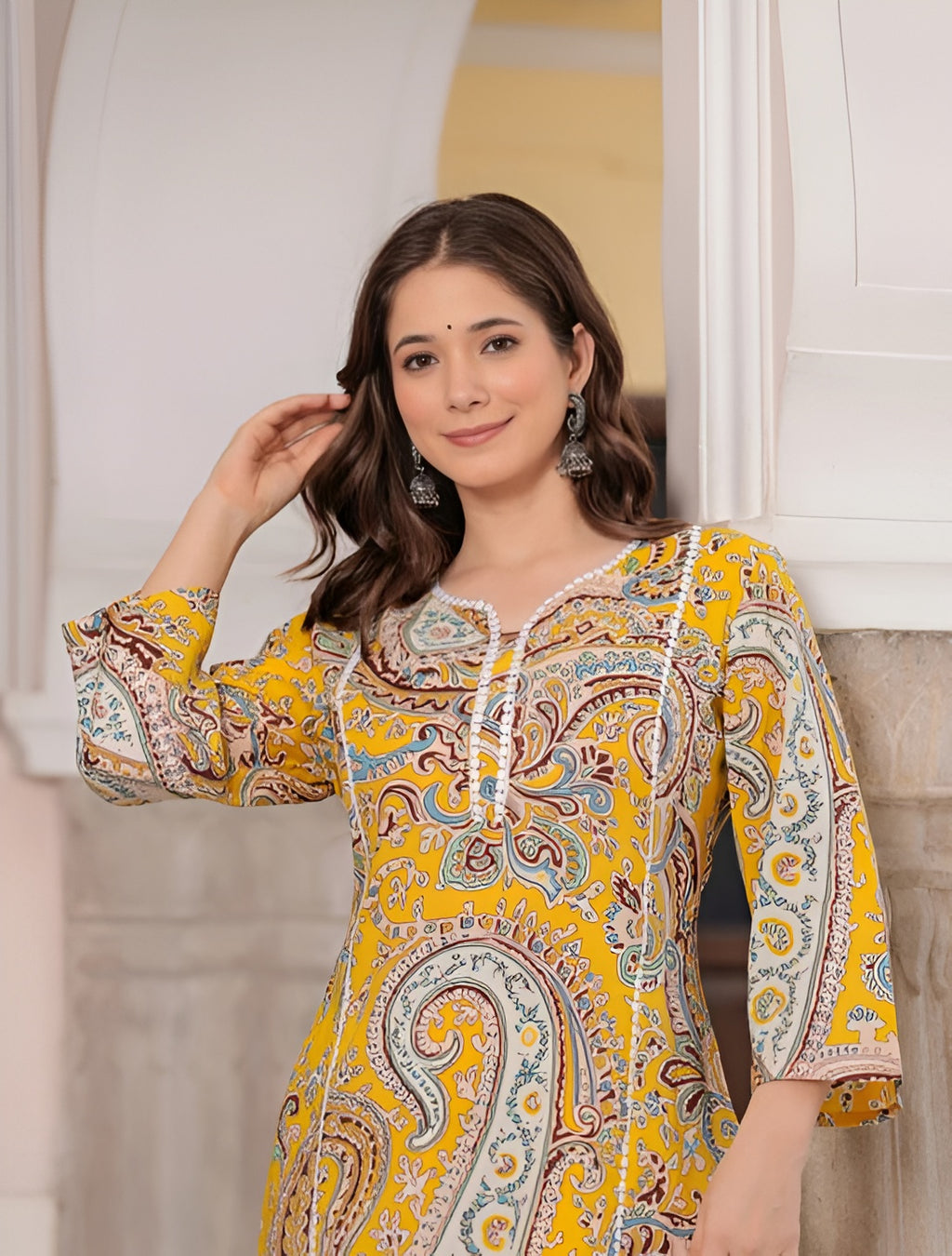 💛 KHUHA Carry Kurta – Yellow Printed Rayon Kurta