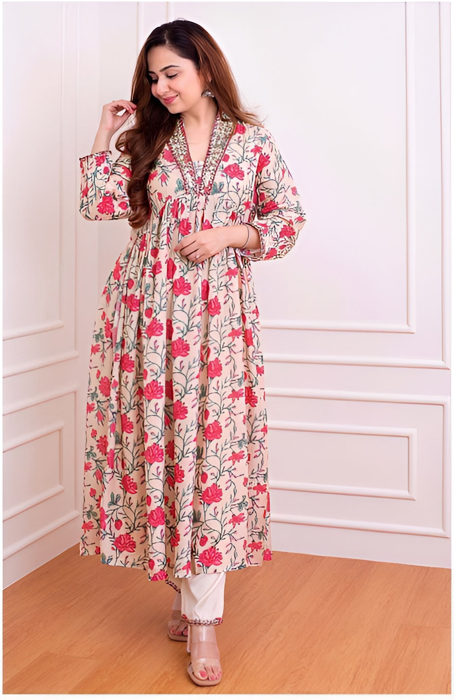 🌸 Trendy Multicolor Floral Print Kurta Pant Set for Women