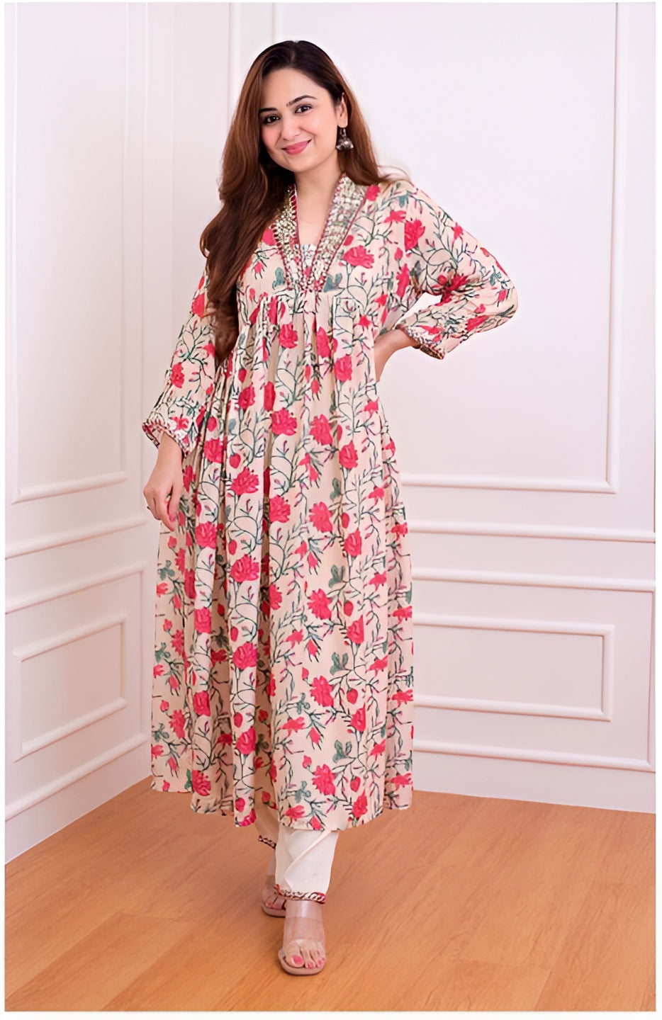 🌸 Trendy Multicolor Floral Print Kurta Pant Set for Women