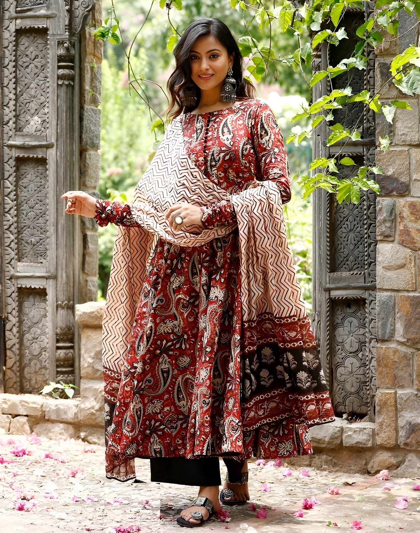 Women Printed Anarkali Kurta and Pant Set with Dupatta