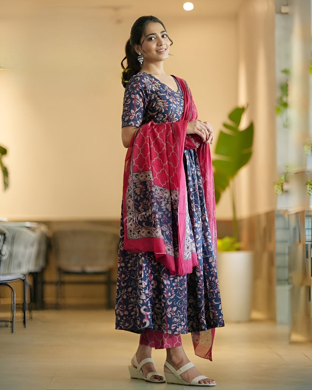 ✨ Women’s Printed Anarkali Kurta & Pant Set with Dupatta – Perfect for Festive & Wedding Wear