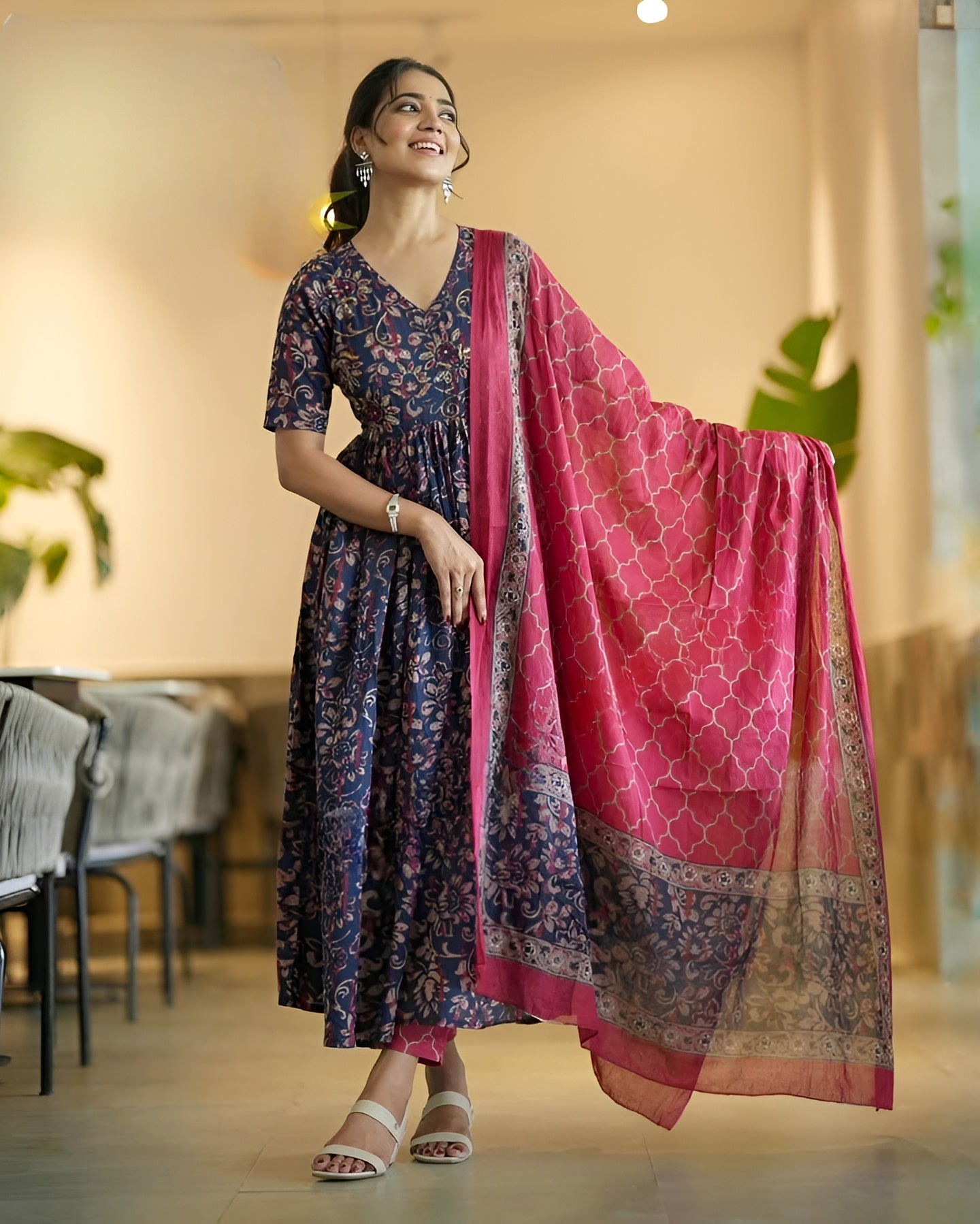 ✨ Women’s Printed Anarkali Kurta & Pant Set with Dupatta – Perfect for Festive & Wedding Wear