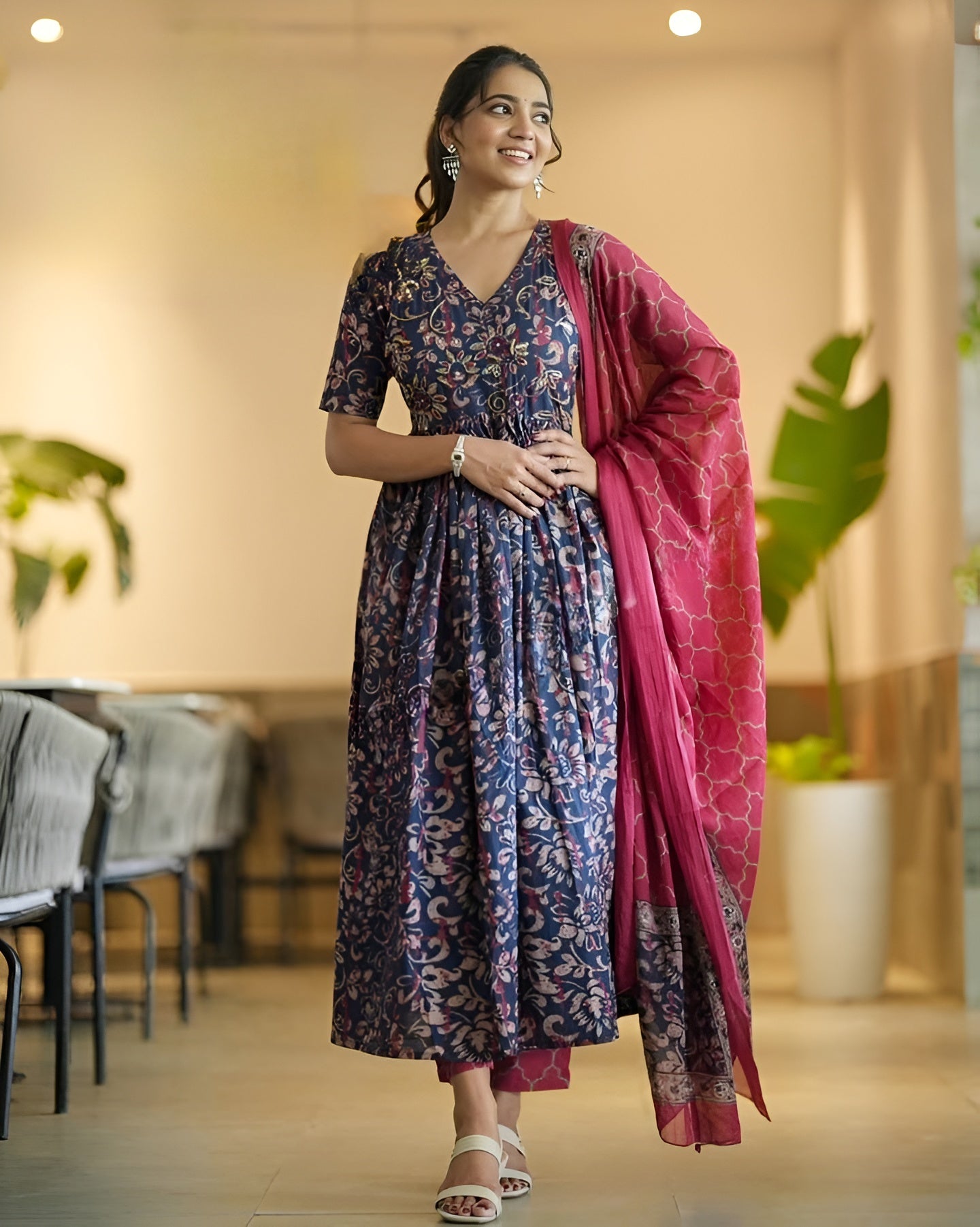 ✨ Women’s Printed Anarkali Kurta & Pant Set with Dupatta – Perfect for Festive & Wedding Wear