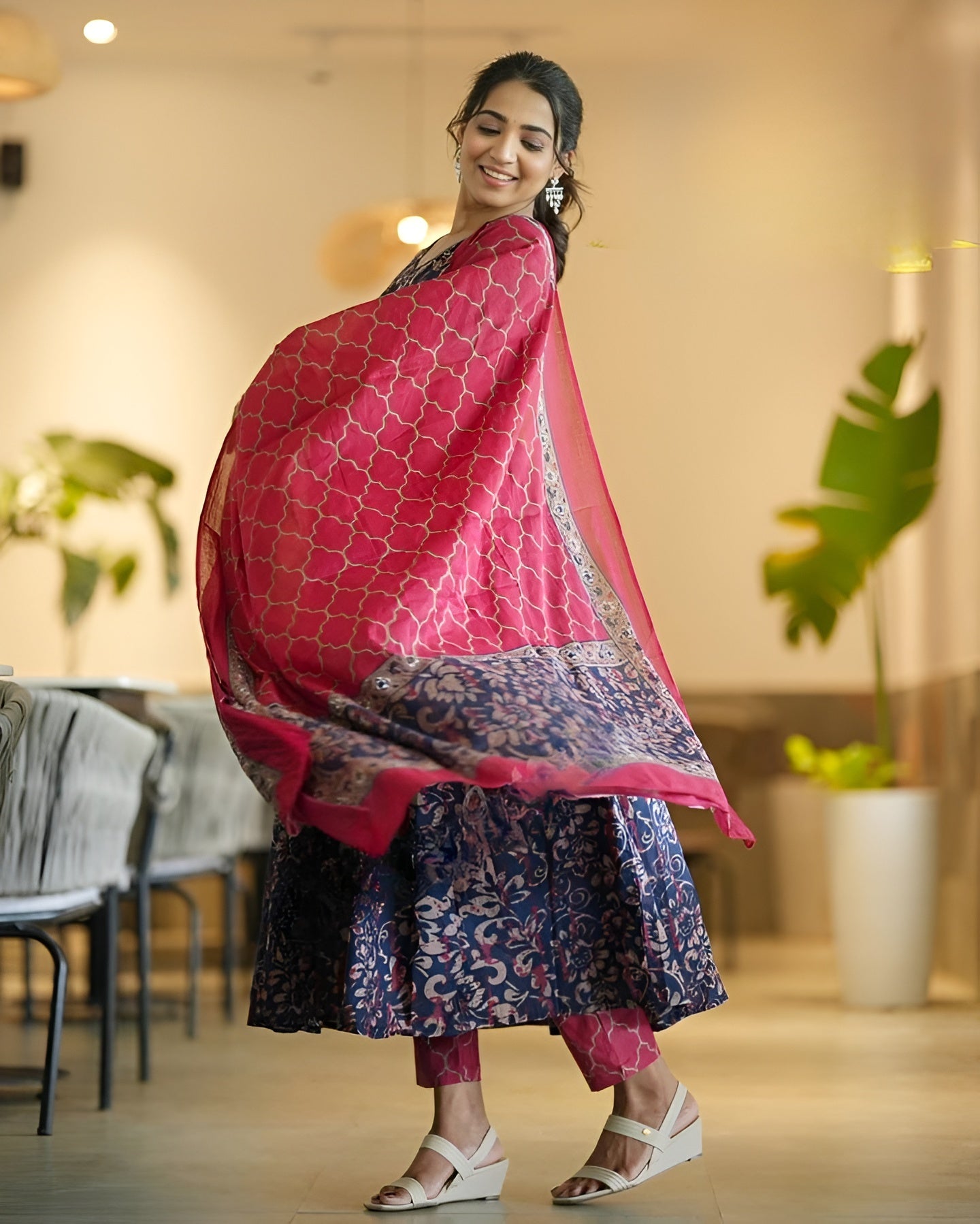 ✨ Women’s Printed Anarkali Kurta & Pant Set with Dupatta – Perfect for Festive & Wedding Wear