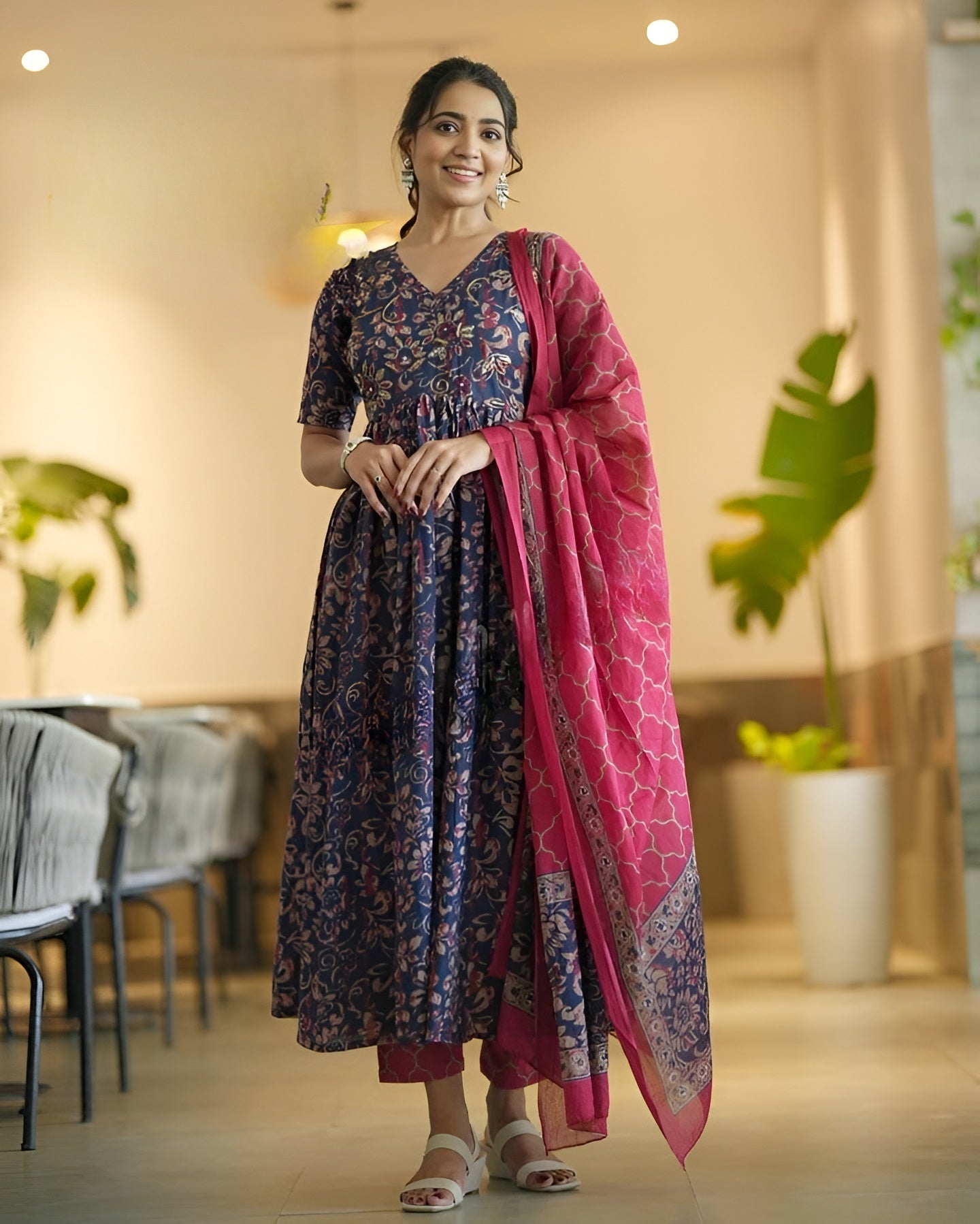 ✨ Women’s Printed Anarkali Kurta & Pant Set with Dupatta – Perfect for Festive & Wedding Wear